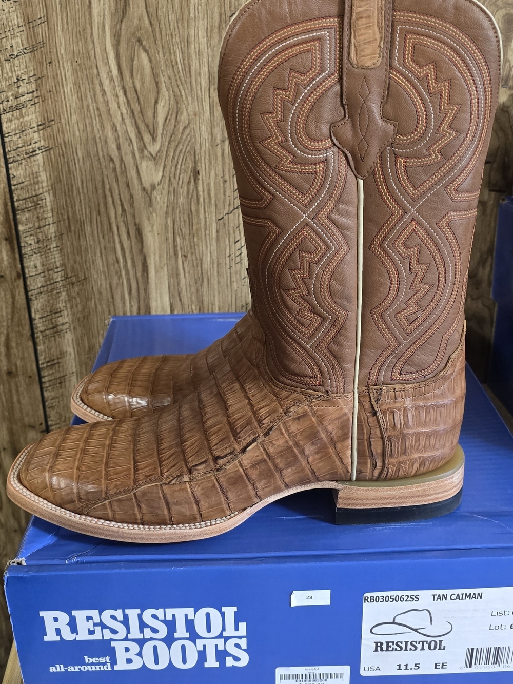 Resistol 11 1/2 EE Men's Brown Exotic Caiman Square Toe  Western Boots NWT - Picture 7 of 8